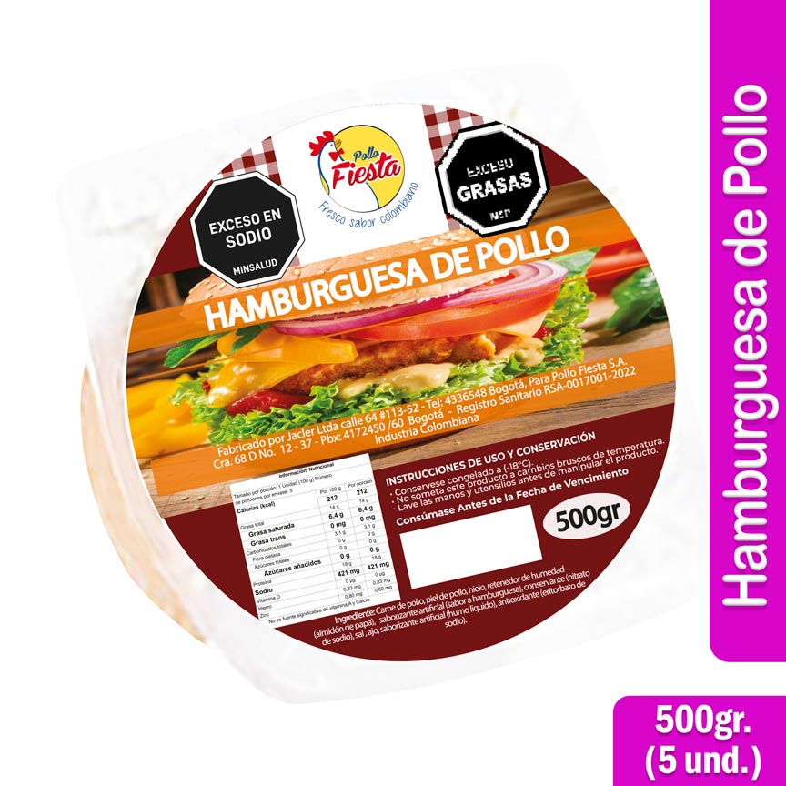 Hamburguesa de Pollo x 500gr. 