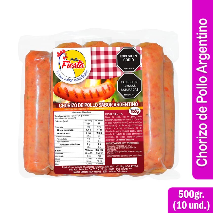 Chorizo de Pollo sabor Argentino x 500gr.